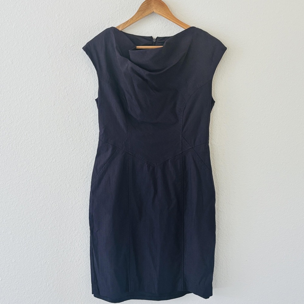 Adrianna Papell Y2K Cowl‎ Neck Sheath Dress Size 12P Purple Black Office Career